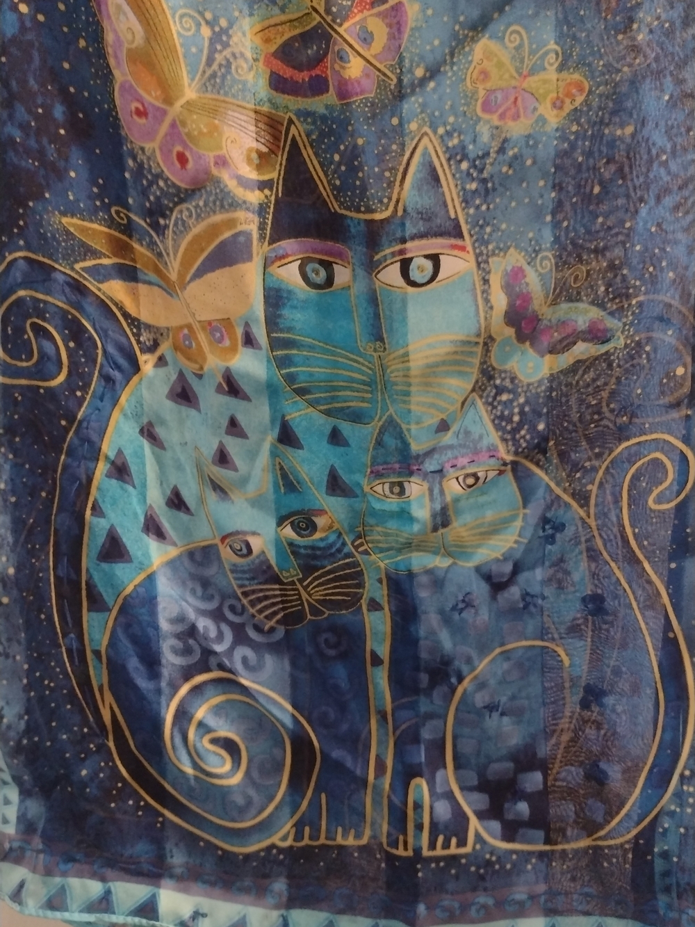 Laurel Burch Blue Cat & Butterfly Velvet Scarf - Picture 3 of 7